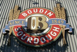 The sign outside Boudins Bakery in San Francisco's Fishermans Wharf boudin sf sourdough bakery