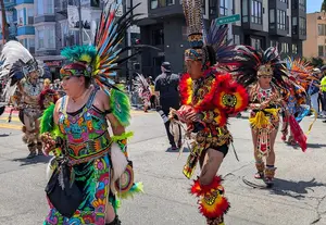 Colorful dancers in the annual Carnaval Parade in San Francisco