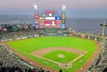 Night game at Oracle Park between the San Francisco Giants and the Atlanta Braves