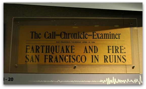 The headline in the SF newspaper the day after the 1906 earthquake hit.