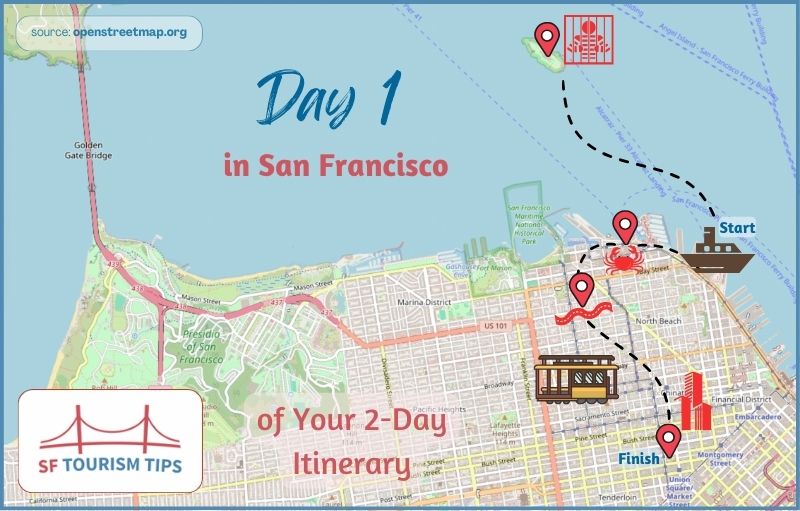 Map of Day 1 of 2-Day itinerary in SF