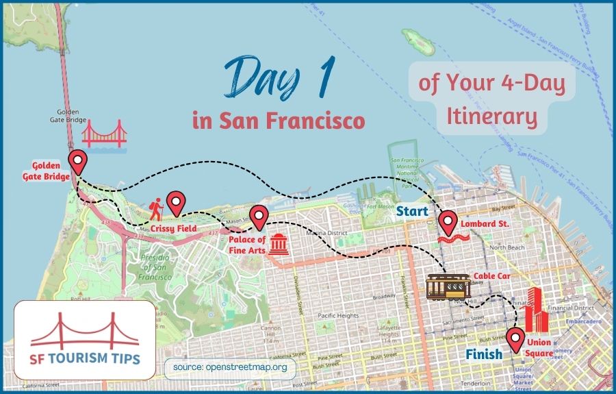 Map of Day 1 of my 4-day itinerary