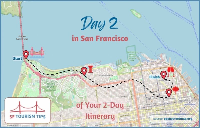 Map of Day 2 of 2-Day itinerary in SF