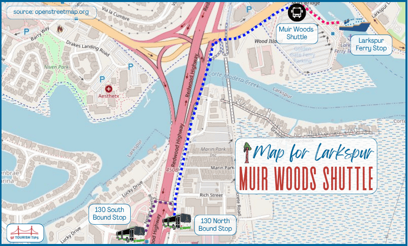 Map of the Larkspur Muir Woods Shuttle stop