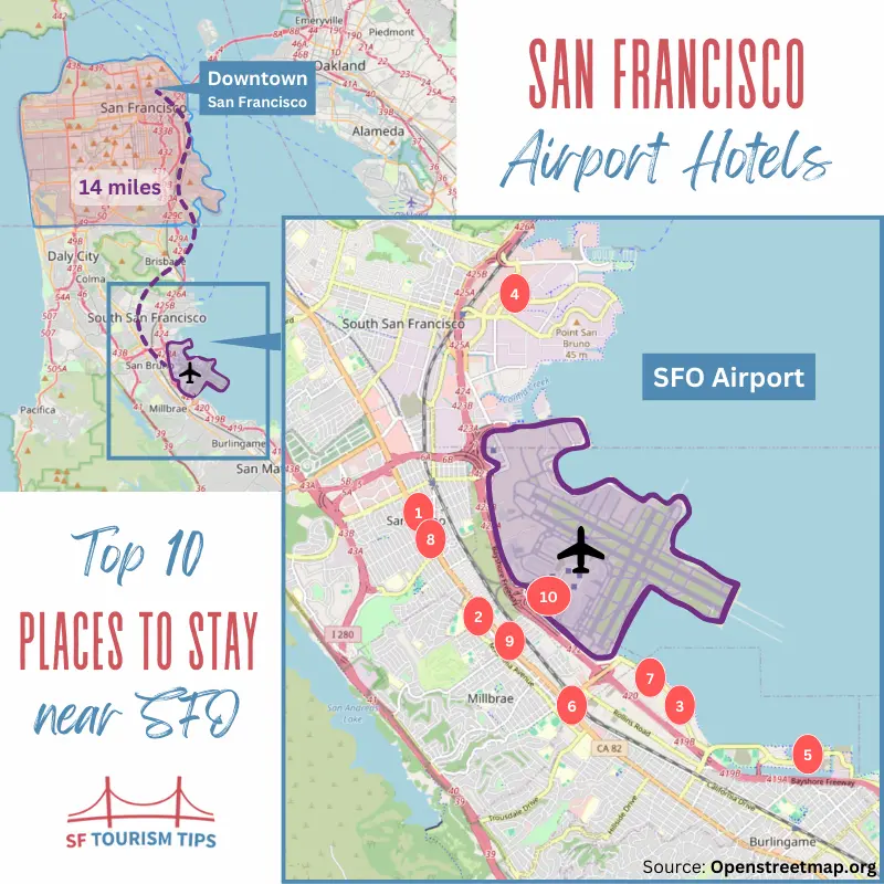 Map of San Francisco Airport hotels