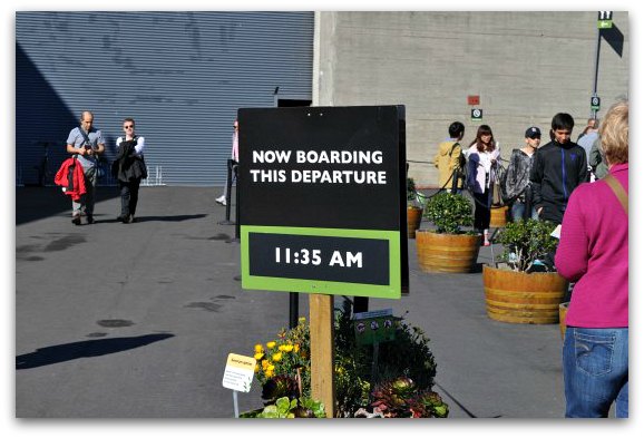 Alcatraz ferry boarding sign