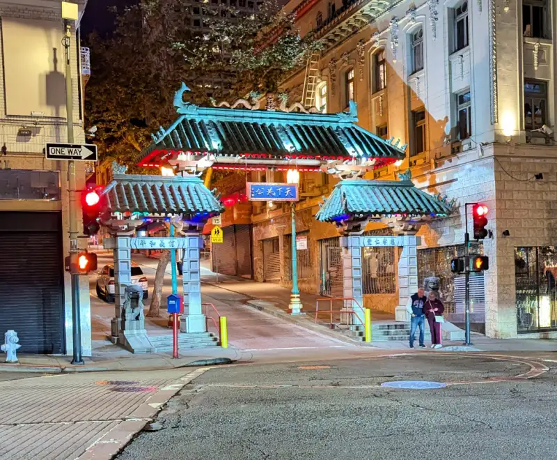 The famous Chinatown Dragon Gate at night The famous Chinatown Dragon Gate at night