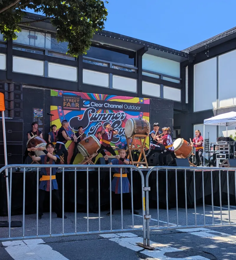 Taiko Dojo performing at the Nihonmachi Festival in San Francisco's Japantown