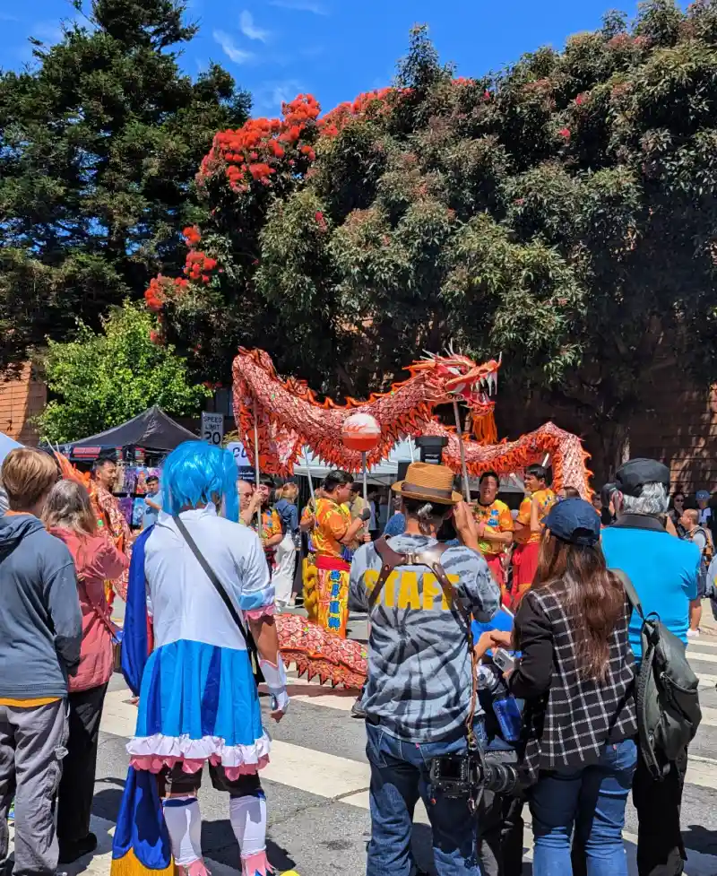 West Coast Lion Dancers at the Nihonmachi Street Fair in Japantown West Coast Lion Dancers at the Nihonmachi Street Fair in Japantown
