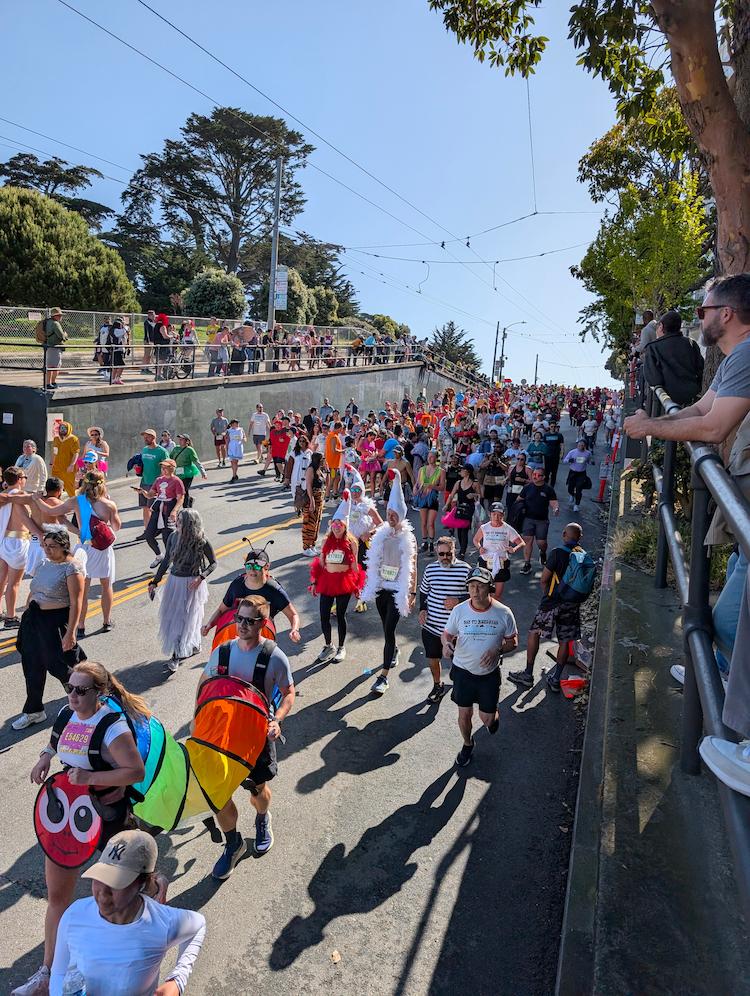 Spectators along the famous Hayes Street hill at Bay to Breakers