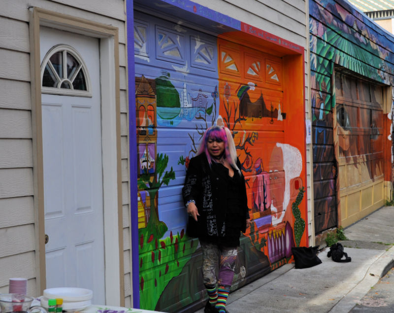 A mural in process along Balmy Alley in the Mission
