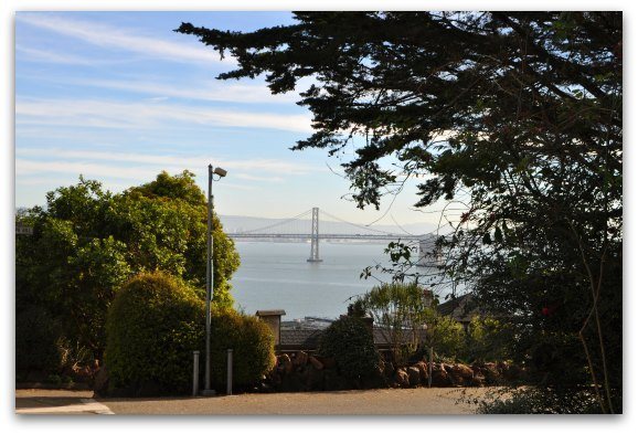 A view of the Bay Bridge from the Filbert Stairs