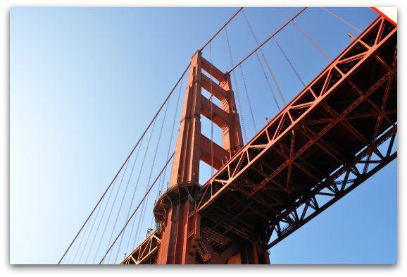 Looking up under the Golden Gate Bridge from a Bay Cruise