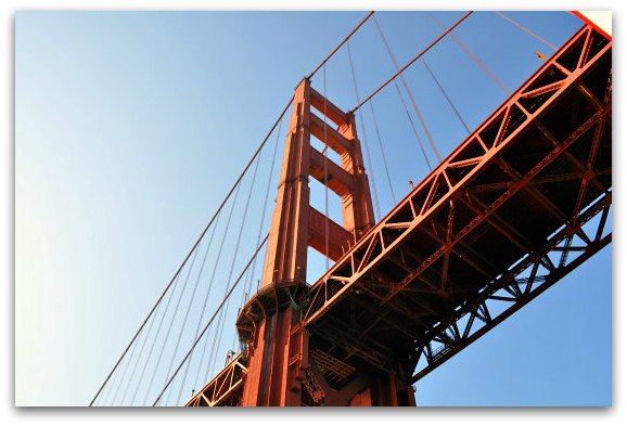 Looking up at the Golden Gate Bridge from the SF Bay Cruise