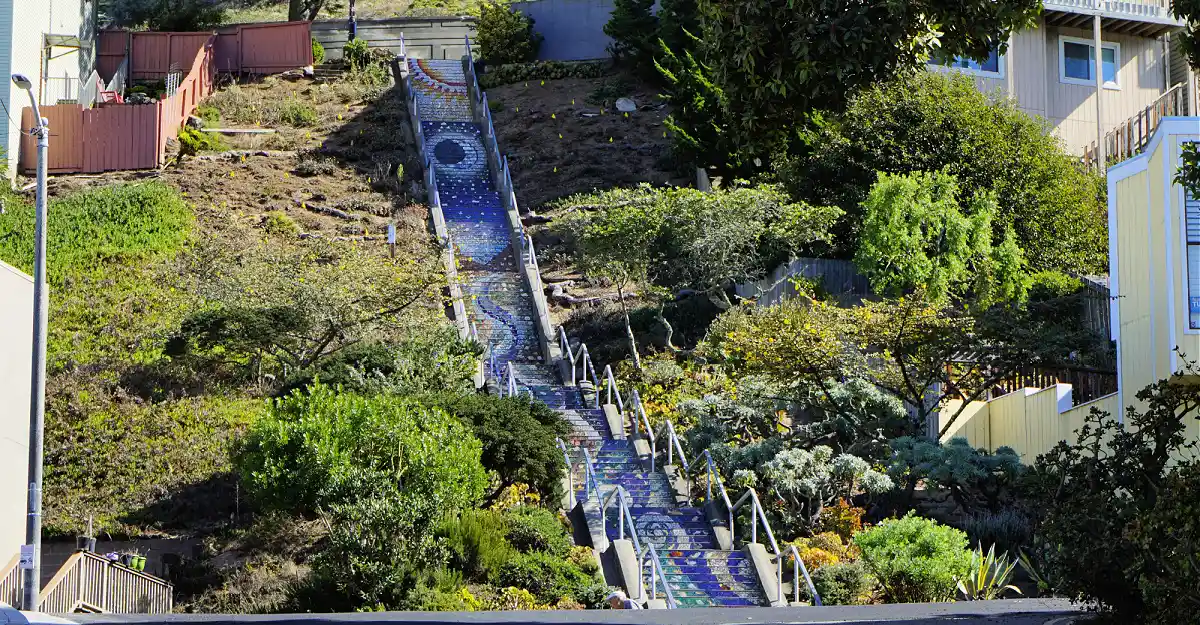 A full look at the 16th Avenue Steps in San Francisco's Inner Sunset District