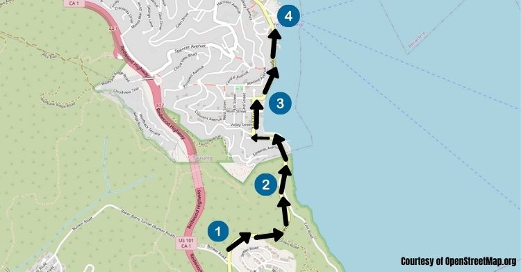 Map of final route in downtown Sausalito