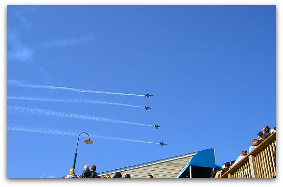 The Blue Angels performing over the San Francisco Bay during Fleet Week