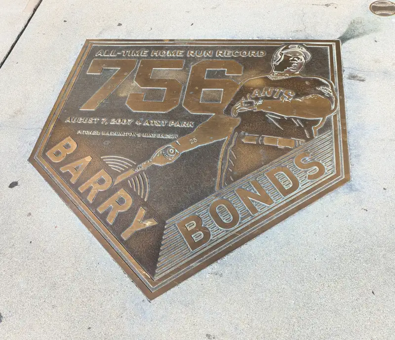 This is a plaque near McCovey Cove for Bonds after he hit 756 home runs This is a plaque near McCovey Cove for Bonds after he hit 756 home runs