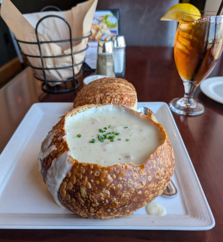 Clam Chowder in a bread bowl at Boudin Bakery in Fisherman's Wharf