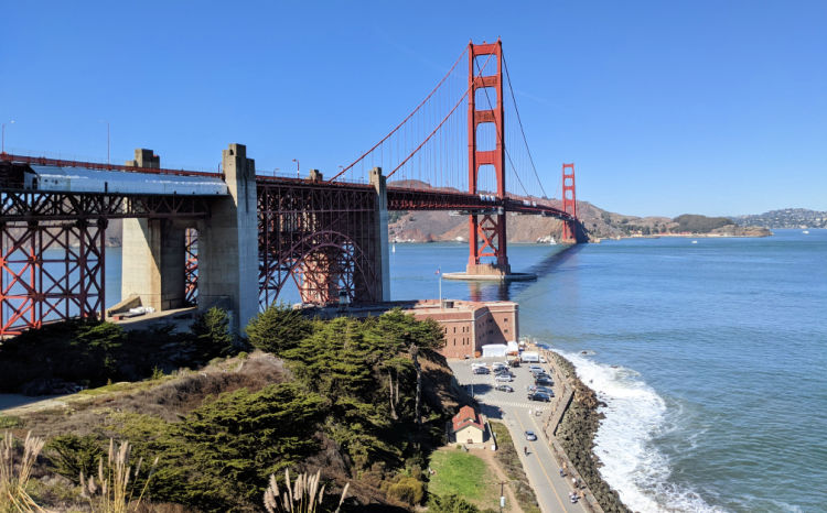 Golden Gate Bridge with Fort Point Below