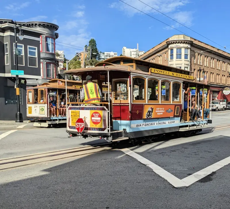 Two cable cars on the Powell and Mason Street Line