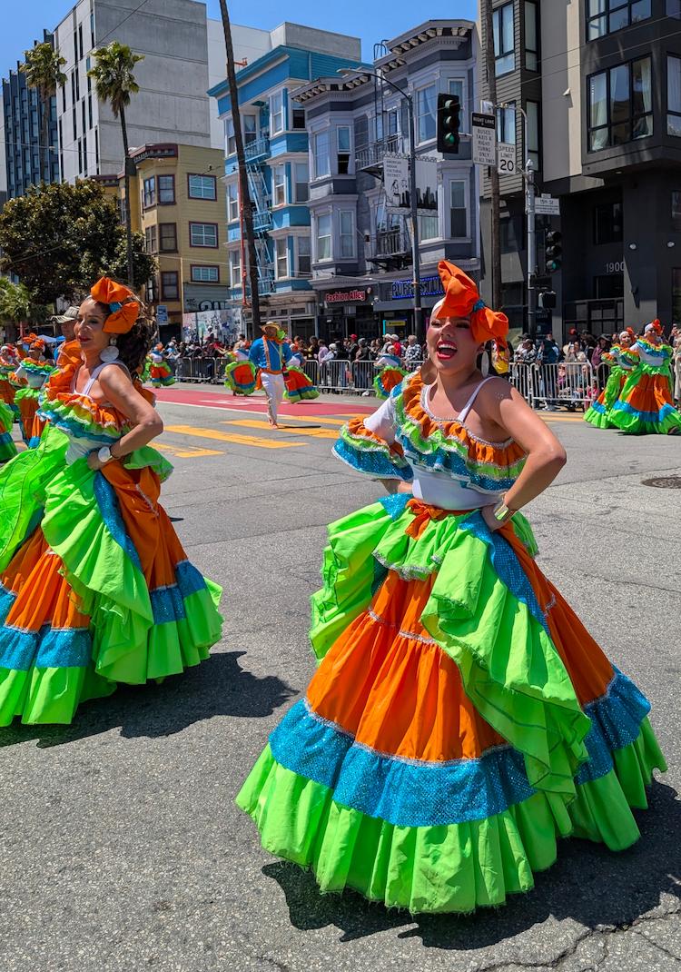 Colorful dancers in the annual Carnaval Parade in San Francisco