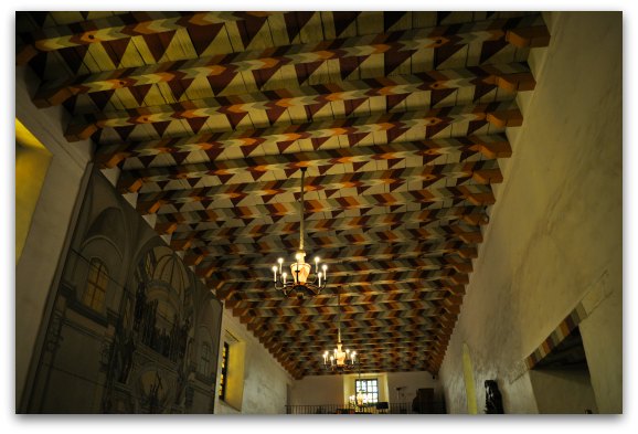 The colorful ceiling of the Mission de Asis