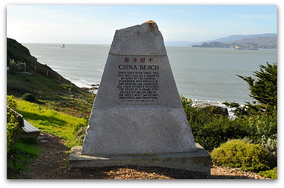 A China Beach plaque commemorating the site as a former campsite for Chinese fishermen in the late 1800s A China Beach plaque commemorating the site as a former campsite for Chinese fishermen in the late 1800s