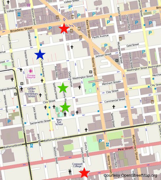 A map showing the best places to shop in Chinatown in San Francisco