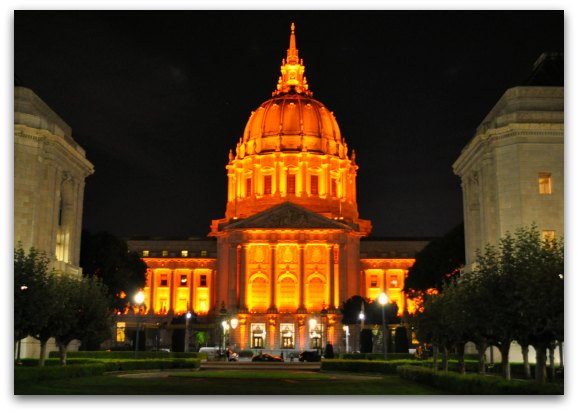 San Francisco City Hall in Orange at Night