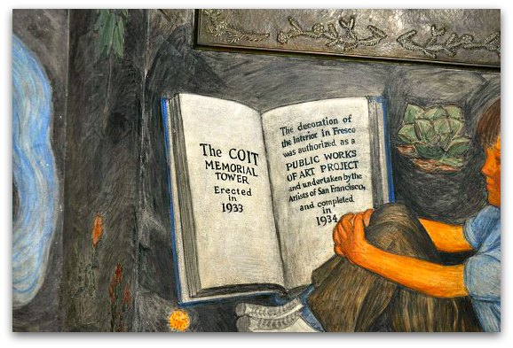 A portion of a Coit Tower Mural with details on it's history