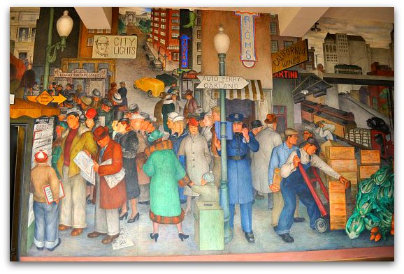 A mural at Coit Tower showing life on the streets of San Francisco