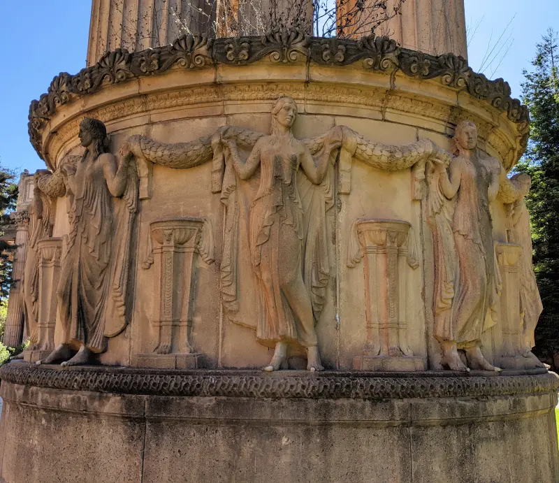 Detailed artwork at the Palace of Fine Arts