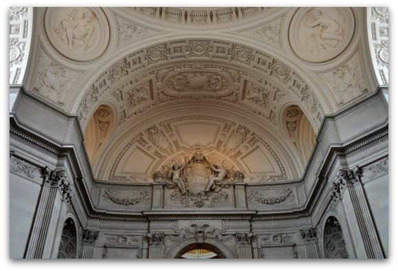 The detailed ceiling inside City Hall.