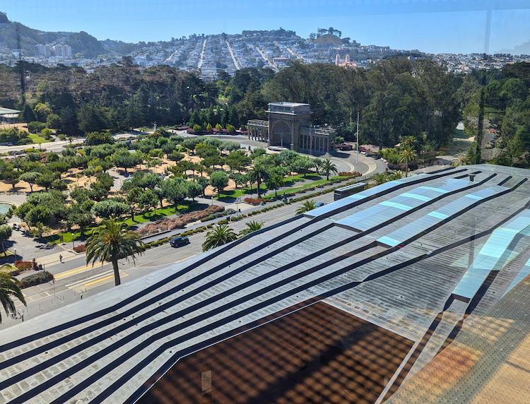 A view of the Music Concourse in Golden Gate Park from the observation tower of the de Young