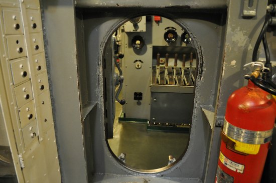 A small doorway in the USS Pampanito in San Francisco's Fisherman's Wharf