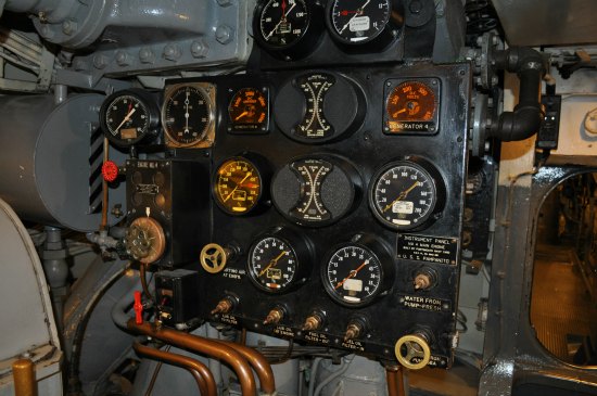 The engine panel in the USS Pampanito in San Francisco's Fishermans Wharf
