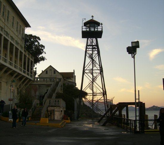 The water tower during the evening tour of Alcatraz