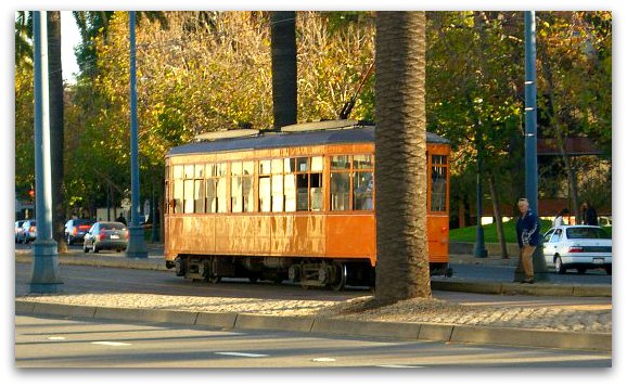 The F Street Car stopping at Alcatraz Landing in San Francisco