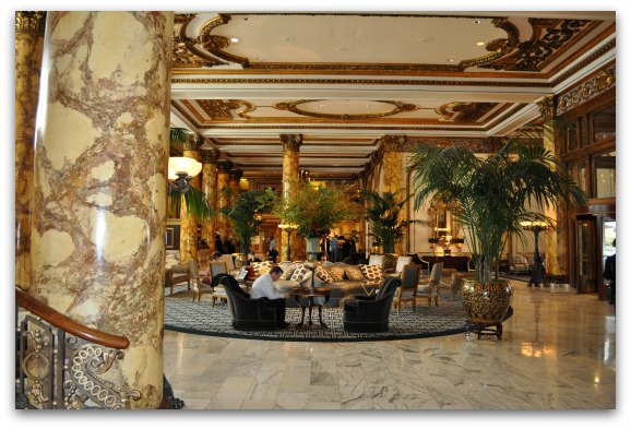 The lobby of the historic Fairmont Hotel in SF