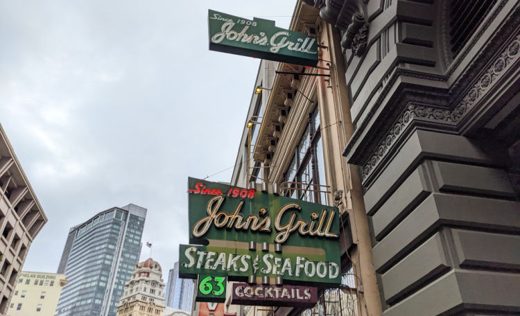 The sign outside John's Grill near Union Square