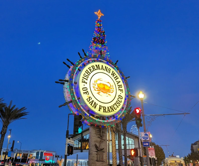 Fisherman's Wharf sign in December