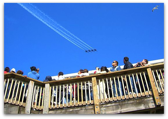 Blue Angels performing over the San Francisco Bay at Fleet Week