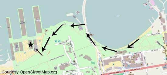 Walking path map from Fisherman's Wharf to Fort Mason