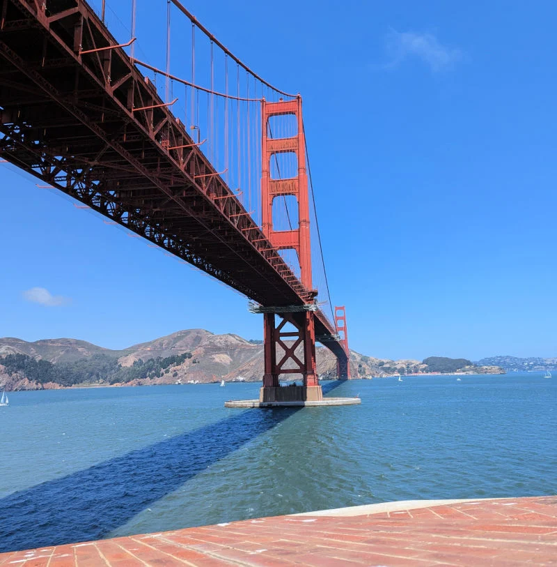 Views of the Golden Gate Bridge from the top floor of the Fort Point National Historic Site Views of the Golden Gate Bridge from the top floor of the Fort Point National Historic Site
