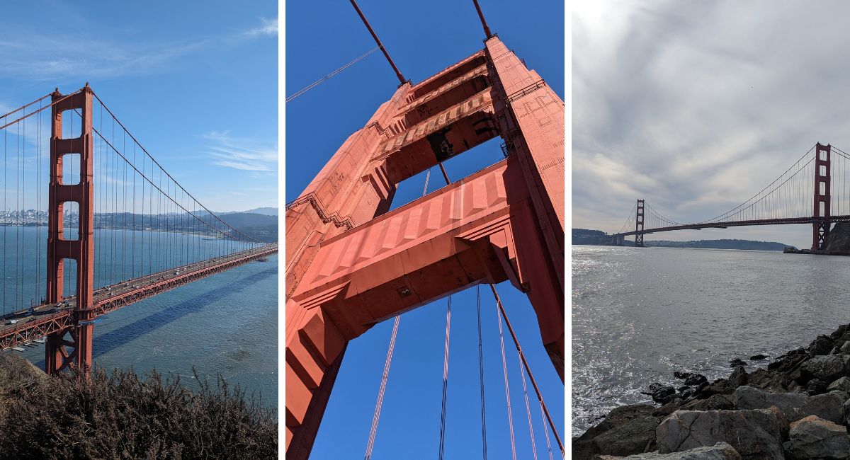 Three pictures of the Golden Gate Bridge