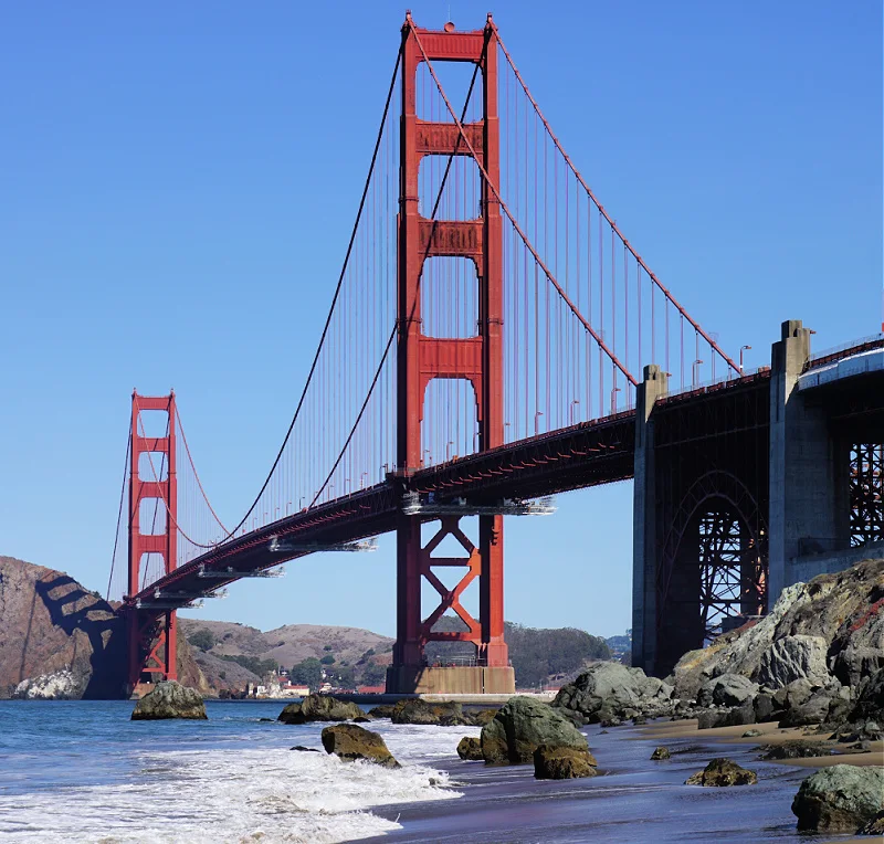 The view of the Golden Gate Bridge from Marshall's Beach