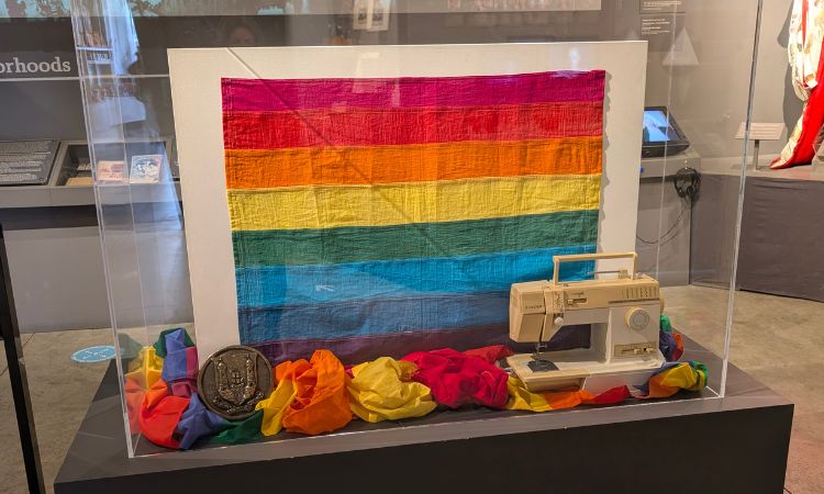 Part of the original rainbow flag at the GLBT Museum in the Castro