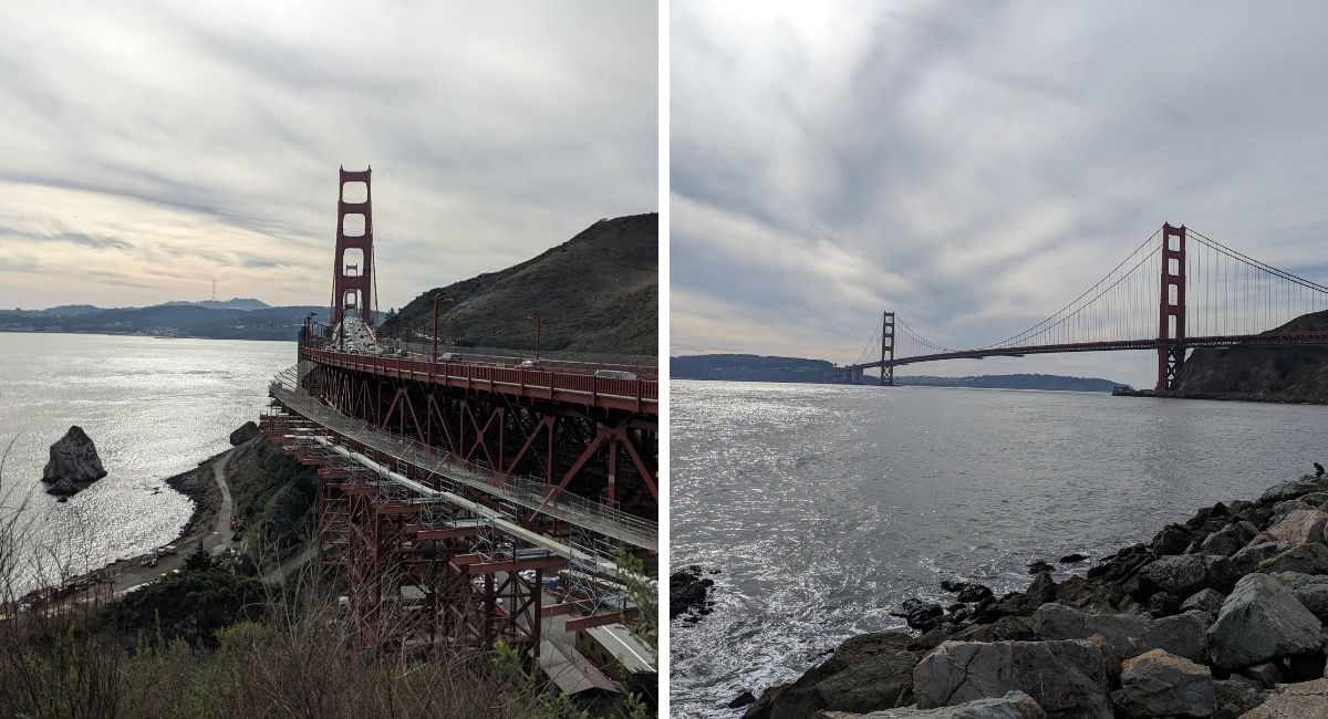 Two views of the Golden Gate Bridge from Vista Point