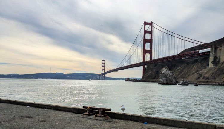 View of the Golden Gate Bridge from the Fort Baker Moore Road Pier